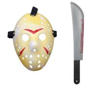 Ultra Scary Halloween Hockey Mask - Horror Costume & Adults and Kids - Halloween Parties and Events - Perfect Scary Costume Accessory - Serial Killer - Battle Worn Mask and Machete