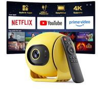 [ Ultra Short Throw & Built-in Apps ] Android 14 Smart Projector with WiFi and Bluetooth, USB-C Powered, 1080P FHD HDR10, Auto Focus/Keystone, YQHS Mini Portable Projector for Bedroom/Outdoor, Yellow