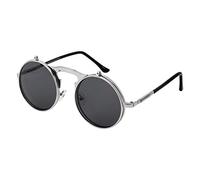 Ultra Silver Frame Black Lenses Flip Up Round Steampunk Sunglasses Retro Mens Womens UV400 Cyber Gothic Circle Glasses Aesthetic Circle Sunglasses Accessories