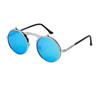 Ultra Silver Frame Ice Blue Lens Flip Up Round Steampunk Sunglasses Goggles Retro Mens Womens UV400 Cyber Gothic Circle Glasses Aesthetic Circle Sunglasses Accessories