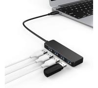 Ultra-Slim 4-Port USB Hub with 30cm Cable | High-Speed Data Transfer & Built-In Current Protection | Plug & Play, Portable Design for Laptop/PC/MacBook | Compatible with USB 2.0/1.1 Devices