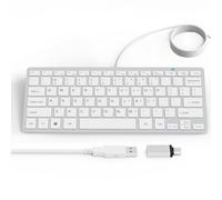 Ultra-Slim 78keys USB Mini Wired Keyboard with Media Hotkeys for Apple Mac Pro, MacBook 56Pro/ iMac, Air, Mac mini, Laptop Computers, Windows Desktop PC 11/10/8/7, with USB-A to C OTG Adapter, White