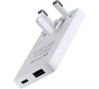 Ultra-Slim Flat USB-C/ACharger Wall Block, 13mm Multi Port UK Power Plug, Type C Fast-Charging for iPhone 16/15/14 Pro Max, Samsung Galaxy Mobile Phones, Dual-Port Outlet Travel Adapter, 20W (White)