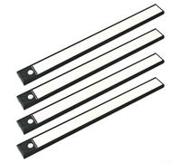 Ultra-Slim LED Motion Sensor Lights, Magnetic Wireless Battery Powered Cabinet with 3 Modes, 20cm Rechargeable -On Puck Light for Kitchen Wardrobe Stairs Hallway, 4-Pack(black)