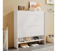 Ultra Slim Modern Shoe CabinetFree Standing Tipping Bucket Shoe Storage Rack for Hallway Hidden Organizer Creamy White SpaceSaving Design (60x25x115cm)