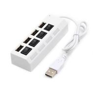 Ultra-Slim Multiport Expander 4 Ports High Speed USB Hub Expansion USB 2.0 Multi USB Hub Splitter with On/Off Switch Multi LED Lead Adapter Cable For Desktop Computer Laptop Flash Drive Data (White)