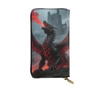 Ultra Slim PU Leather Wallet for Women Men, Zipper Credit Card Holder Long Purse Clutch Giraffe in the Sun Handbag, Cool Red And Black Medieval Fantasy Dragon, One Size, Classic