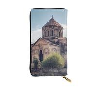 Ultra Slim PU Leather Wallet for Women Men, Zipper Credit Card Holder Long Purse Clutch Opossum In Snow Handbag, Armenian Church, One Size, Classic