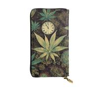 Ultra Slim Thin Leather Women Wallet A Puff in Time Weed Long Coin Purse Credit Card Holder Bifold Clutch, Black, One Size, Classic