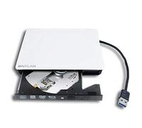 Ultra Slim USB 3.0 External 4K UHD HD 3D Blu-ray Disc Playback Player, BD-RE DL BDXL 100GB DVD CD M-Disc Burner Optical Drive for Windows 10 Mac OS Laptop & Desktop PC Computer, White Wire Drawing
