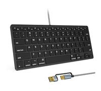 Ultra-Slim Wired Keyboard for Apple Mac, USB & Type-C Conversion Cable, 78 Scissor Keys, Media Hotkeys, Compatible with MacBook, iMac Mini&Pro, Laptop Computers, Windows Desktop PC, Black