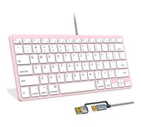 Ultra-Slim Wired Keyboard for Apple Mac, USB & Type-C Conversion Cable, 78 Scissor Keys, Media Hotkeys, Compatible with MacBook, iMac Mini&Pro, Laptop Computers, Windows Desktop PC, Pink