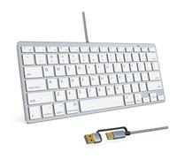 Ultra-Slim Wired Keyboard for Apple, USB & Type-C Conversion Cable, 78 Scissor Keys, Media Hotkeys, Compatible with MacBook, iMac, Mac mini, Mac Pro, Laptop Computers, Windows Desktop PC, Silver