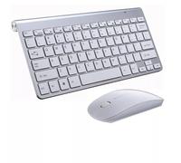 Ultra Slim Wireless Keyboard and Mouse Set - 2.4G Compact Cordless Combo with USB Receiver Quiet Typing, Power-Saving Mouse Compatible with Windows Mac Laptop PC Black/Silver (SILVER)