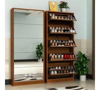 Ultra-Slim Wooden Shoe Cabinet with Full-Length Mirror 5-Shelf Design for Single & Double Space Perfect for Home & Apartment 65x24x170 cm Stylish Storage Solution