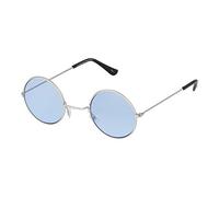 Ultra - Small Round UV400 Mens and Womens Round Sunglasses - Stylish Festival and Designer Glasses - Perfect Sun Glasses for Men and Women - Cool Metal Shades - Silver with Blue Lenses