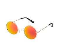 Gold with Burnt Orange Lenses Small Round UV400 Mens and Womens Round Sunglasses - Stylish Festival and Designer Glasses - Perfect Sun Glasses for Men and Women - Cool Round Metal Shades
