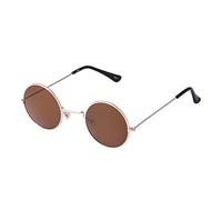 Ultra - Small Round UV400 Mens and Womens Round Sunglasses - Stylish Festival and Designer Glasses - Perfect Sun Glasses for Men and Women - Cool Metal Shades - Gold with Brown Lenses