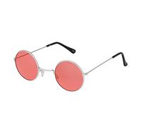 Ultra - Small Round UV400 Mens and Womens Round Sunglasses - Stylish Festival and Designer Glasses - Perfect Sun Glasses for Men and Women - Cool Metal Shades - Silver with Red Lenses
