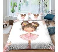 Ultra Soft 3D Microfiber Ballet girl Quilt Cover All Season Bedding Sets with Matching Pillowcase Cartoon floral design Duvet Cover All Season Breathable Washable for Bedroom Decor Single（135x200cm）