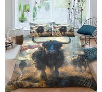 Ultra Soft 3D Microfiber Battle bull charge Duvet Cover Set All Season Bedding Sets with Pillowcases Fantasy war scene Quilt Cover Easy Care Breathable Washable for Teens Adults Single（140x200cm）