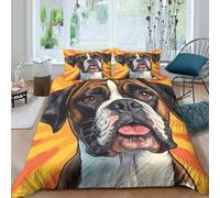 Ultra Soft 3D Microfiber Boxer dog portrait Quilt Cover All Season Bedding Sets with Matching Pillowcase Pop Style dog Duvet Cover All Season Breathable Washable for Bedroom Decor Double（200x200cm）