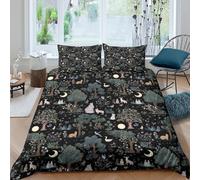 Ultra Soft 3D Microfiber Forest scene Quilt Cover All Season Bedding Sets with Matching Pillowcase Whimsical night art Duvet Cover All Season Breathable Washable for Bedroom Decor Single（135x200cm）