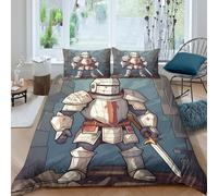 Ultra Soft 3D Microfiber Knight armor Duvet Cover All Season Bedding Set with Pillow Shams Fantasy medieval style Bedding Quilt Cover Easy Care Machine Washable for Bedroom Decor Single（135x200cm）