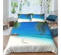 Ultra Soft 3D Microfiber Tropical Beach Duvet Cover Sets All Season Bedding Sets with Pillowcases Luxury Island Quilt Cover Easy Care Breathable Machine Washable for Teens Adults Double（200x200cm）