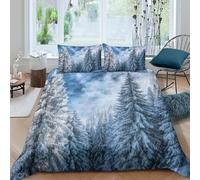 Ultra Soft 3D Microfiber Winter 4est Quilt Cover All Season Bedding Sets w/ Matching Pillowcase Snowy mountain l&scape Duvet Cover All Season Breathable Washable Bedroom Decor Super king（260x220cm）