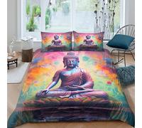 Ultra Soft 3D Print Microfiber Buddha meditation Comforter Cover All Season Bedding Set w/ Pillow Shams spiritual Style_ Duvet Cover Set Easy Care Machine Washable for Bedroom Decor King（220x240cm）
