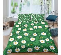 Ultra Soft 3D Print Microfiber DaisyFlowerPattern Quilt Cover Breathable Bedding Set with Pillow Shams NatureBotanicalStyle Comforter Cover All Season Washable for Bedroom Decor Super king（260x220cm）