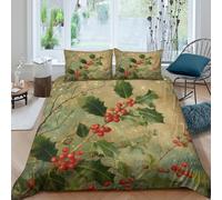 Ultra Soft 3D Print Microfiber Holly berries Comforter Cover All Season Bedding Set w/ Pillow Shams Vintage botanical illust Duvet Cover Set Easy Care, Washable for Bedroom Decor King（220x240cm）
