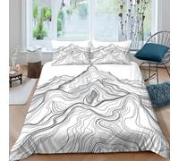 Ultra Soft 3D Print Microfiber mountain contour lines Quilt Cover Breathable Bedding Set with Pillow Shams minimalist line Comforter Cover All Season Washable for Bedroom Decor Double（200x200cm）