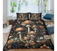 Ultra Soft 3D Print Microfiber Mushroom art Comforter Cover All Season Bedding Set w/Pillow Shams Botanical fantasy illust Duvet Cover Set Easy Care, Washable for Bedroom Decor Single（140x200cm）