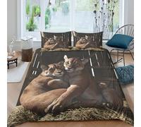 Ultra Soft 3D Print Microfiber Wild cats cuddling Comforter Cover All Season Bedding Set w/Pillow Shams Nature wildlife art Duvet Cover Set Easy Care, Washable for Bedroom Decor Double（200x200cm）