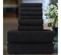 Ultra Soft 8 Piece Textured Bath Towel Set for Bathroom Shower Pool, Kitchen, Quick Dry, Lightweight Highly Absorbent - 2 Oversized Bath Towel Sheets, 2 Hand Towels, 4 Washcloths - Black
