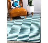 Ultra-Soft Area Rug - Non-Slip Rubber Backing Machine Washable Geometric Striped Carpet in Teal & White (47 x 63 inches) for Living Room & Bedroom
