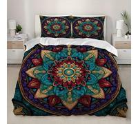 Ultra Soft Bedding Sets Euro Size 60x79 inch Mandala Pattern Microfiber Duvet Cover set with Pillowcases - Breathable & Anti Wrinkle Colorful Quilt Cover for All Seasons