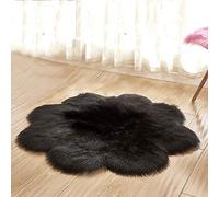 Ultra Soft Black Flower Shaggy Faux Fur Rug Non-Slip Plush Carpet for Living Room & Bedroom Decor 90x90cm Cozy Floor Mat for Sofas & Home Interiors