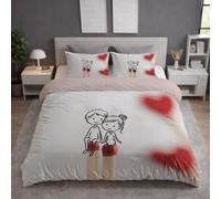 Ultra Soft Black Red Microfiber Minimal Duvet Cover Set All Season Bedding Sets with Pillowcases Romantic Matchstick Couple Quilt Cover Washable for Teens Adults Super King Size 115" x 93"