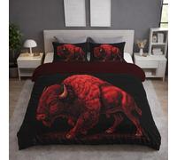 Ultra Soft Black Red Microfiber Minimalist Duvet Cover Set All Season Bedding Sets with Pillowcases Vibrant Mystical Buffalo Quilt Cover Washable for Teens Adults Super King Size 115" x 93"