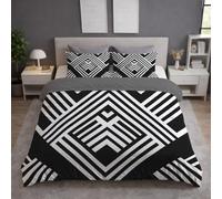 Ultra Soft Black White Microfiber Minimalist Duvet Cover Set All Season Bedding Sets with Pillowcases Abstract Symmetry Lines Quilt Cover Washable for Teens Adults King Size 90" x 87"