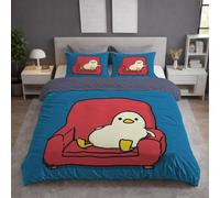 Ultra Soft Blue Red Microfiber Cartoon Duvet Cover Set All Season Bedding Sets with Pillowcases Minimalist Duck Sofa Quilt Cover Washable for Teens Adults Super King Size 115" x 93"