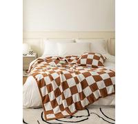 Ultra-Soft Buffalo Checkerboard Grid Fluffy Microfiber Knitted Throw Blanket Super Cozy Lightweight Checkered Bed Blanket for Sofa Couch Bed Khaki 51"X63"