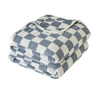 Ultra Soft Cozy 6-Layer Checkered Muslin Blankets for Adults 100% Cotton King Size 90"x104" Bed Blanket Breathable Lightweight Suitable for All Seasons Both Sides Blue