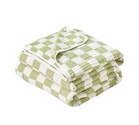 Ultra Soft Cozy 6-Layer Muslin 100% Cotton Checkered King Size 90"x104" Bed Blanket Breathable Lightweight Checkboard Bed Blankets Decorative for Sofa Bed All Seasons Both Sides Green