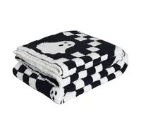 Ultra Soft Cozy Checkered Ghost Halloween Knitted Throw Blanket Fluffy Microfiber Checkerboard Bed Blanket Lightweight Both Sides Throw Blanket for Couch Sofa Bed 50"X60"Black¡