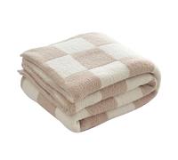 Ultra Soft Cozy Checkered Knitted Blanket Fluffy Microfiber Bed Blanket Lightweight Double Side Couch Blanket Sofa Bed (76cm x 101cm,Cream)