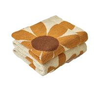 Ultra Soft Cozy Daisy Sunflower Knitted Throw Blanket Fluffy Microfiber Checkerboard Bed Blanket Lightweight Both Sides Blanket for Couch Sofa Bed (Daisy Orange, Throw 50“x60”)